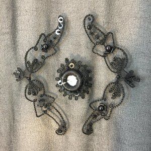 Black Embroidered Chiffon Scarf 70" Long